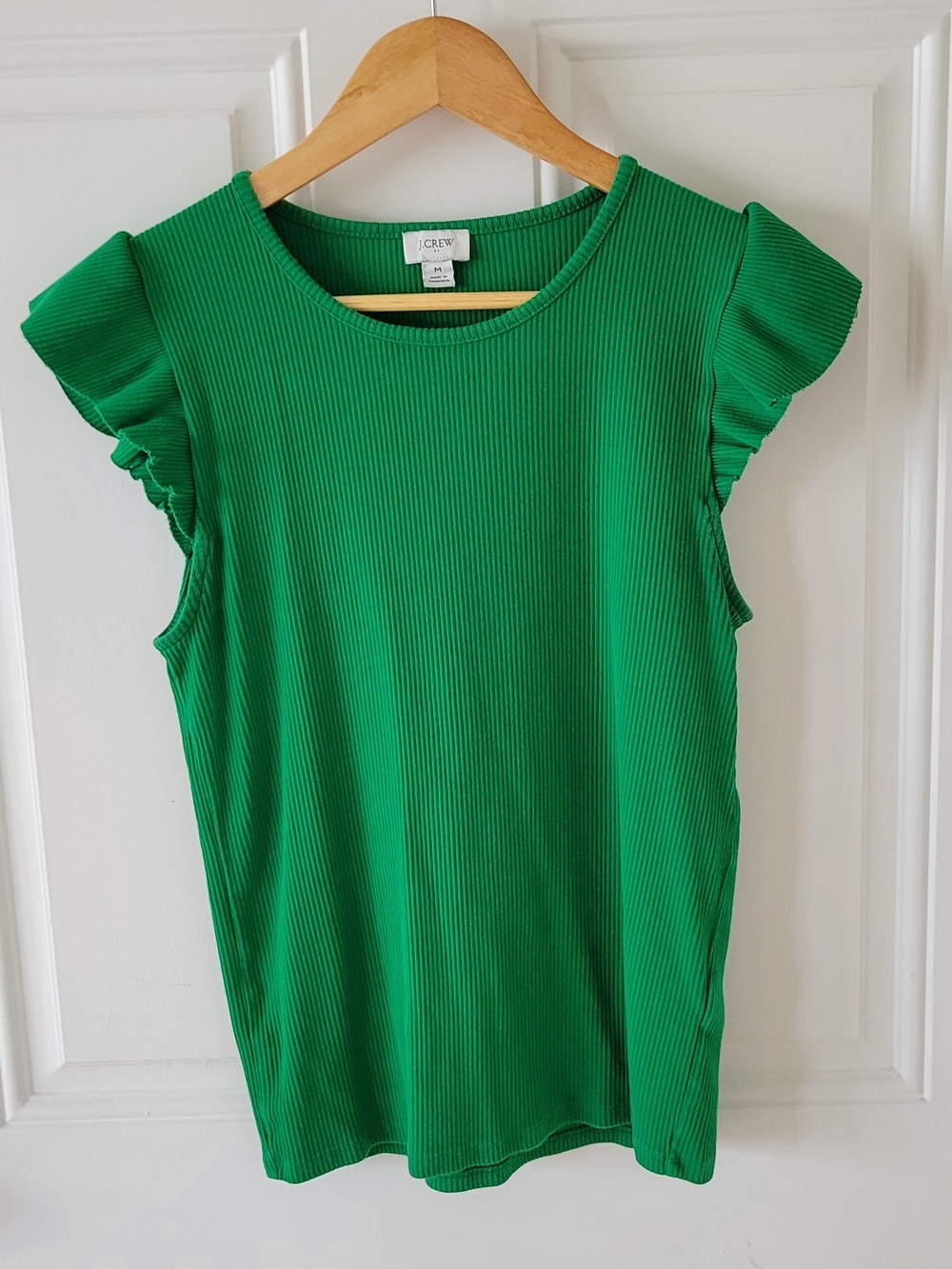 J. Crew Emerald Ribbed Tank with Flutter Sleeves